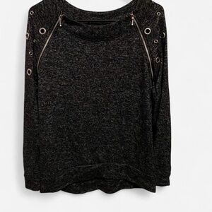 Elegant Black Women's Sweatshirt with Grommet Accents